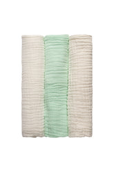 Set of 3- 100% Organic (6 layered) Muslin Bath Towel-Mint & Cloud